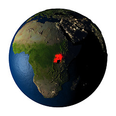 Image showing Uganda in red on Earth isolated on white