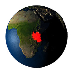 Image showing Tanzania in red on Earth isolated on white