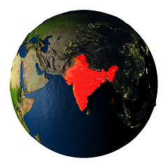 Image showing India in red on Earth isolated on white