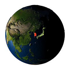 Image showing South Korea in red on Earth isolated on white