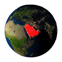 Image showing Saudi Arabia in red on Earth isolated on white