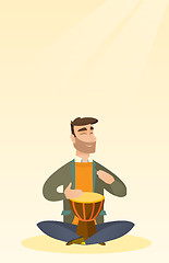 Image showing Man playing the ethnic drum vector illustration.