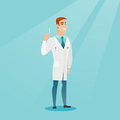 Image showing Doctor holding syringe vector illustration.