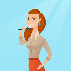 Image showing Woman brushing her teeth vector illustration.