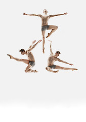 Image showing The male athletic ballet dancer performing dance isolated on white background.