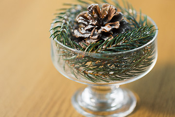 Image showing close up of christmas decoration of fir and cone