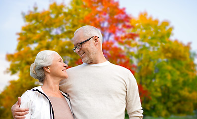 Image showing senior couple over autumn park background