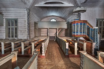 Image showing Old wooden church interior