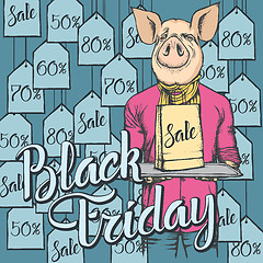 Image showing Vector illustration of pig on Black Friday