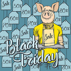 Image showing Vector illustration of pig on Black Friday