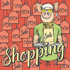 Image showing Vector illustration of pig on Black Friday