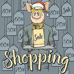 Image showing Vector illustration of pig on Black Friday