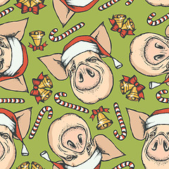 Image showing Pig Christmas vector seamless pattern