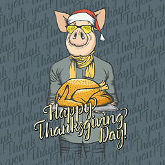 Image showing Vector illustration of Thanksgiving pig concept