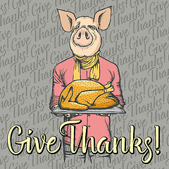 Image showing Vector illustration of Thanksgiving pig concept