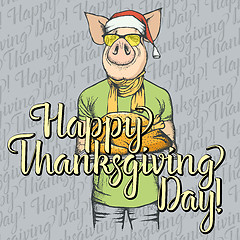 Image showing Vector illustration of Thanksgiving pig concept