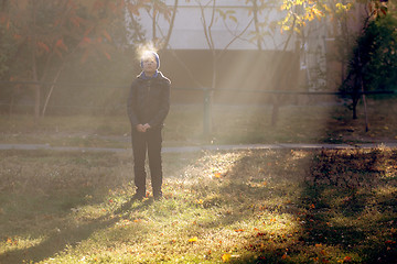 Image showing Boy on frosty morning in park