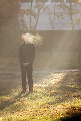 Image showing Boy on frosty morning in park