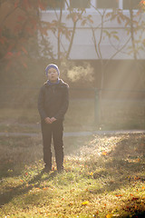 Image showing Boy on frosty morning in park