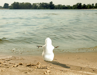 Image showing Snowman on the beach