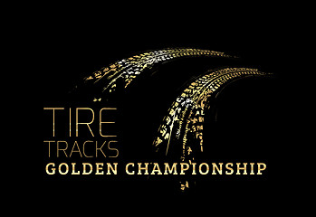 Image showing Golden tire tracks on dark background. Vector illustration