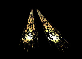Image showing Golden tire tracks on dark background. Vector illustration