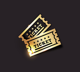 Image showing Vector Golden Vintage Ticket Icon on dark background. Gold on black