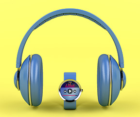 Image showing Big headphones and smart watch