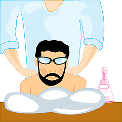 Image showing The Young man beside masseur in cabinet.Vector illustration