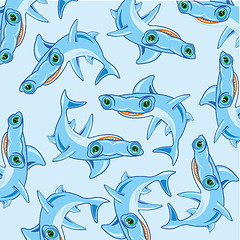 Image showing Sea animal fish hammer pattern on turn blue background