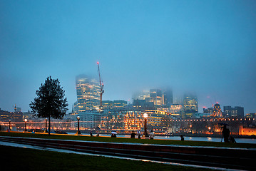 Image showing Night view of London at fog