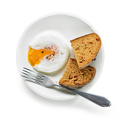 Image showing Plate of poached egg and bread