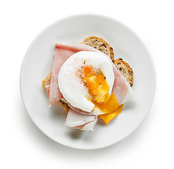 Image showing Plate of sandwich with poached egg