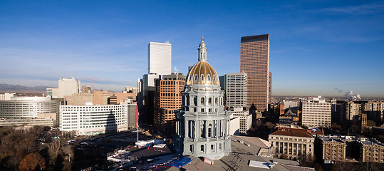 Image showing Sun Reflects off Building Glass Behind the Colorado State Capita