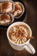 Image showing Christmas hot chocolate with whipped cream and cookies