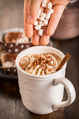 Image showing Christmas hot chocolate with whipped cream and cookies