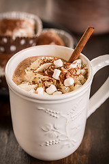 Image showing Christmas hot chocolate with whipped cream and cookies