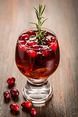 Image showing Mulled wine or hot punch with cranberries for Xmas