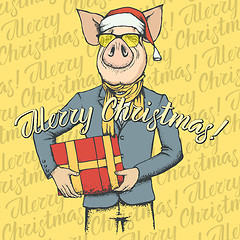 Image showing Pig Christmas and New Year vector concept