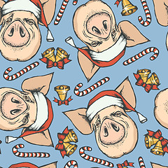 Image showing Pig Christmas vector seamless pattern