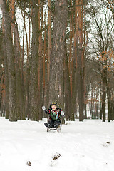 Image showing Boy with His Sled sleigh