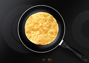 Image showing black frying pan with pancake