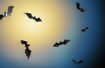 Image showing bats flying over moonlight in night sky background