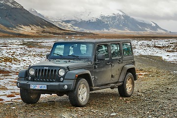 Image showing Jeep Wrangler on Icelandic terrain