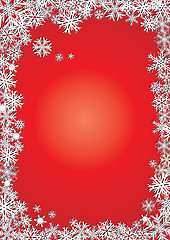 Image showing Red Christmas Background With Frame made from Snowflakes