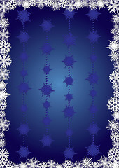 Image showing Christmas Background With Frame made from Snowflakes and Blue Snow Ornament