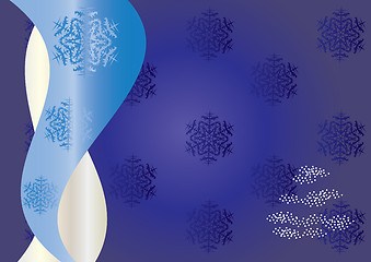 Image showing blue background with snowflakes and firtree for greetings card