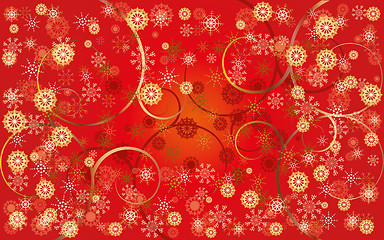 Image showing Red Christmas card with snowflakes and curls