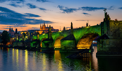 Image showing Green illumination of bridge