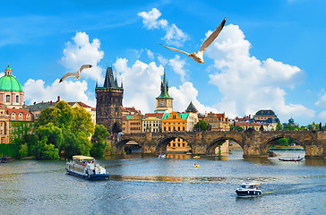 Image showing Vltava river and bridge